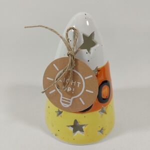 Mud Pie Candy Corn "Boo" Tealight Candle Holder Stars Ceramic 5"